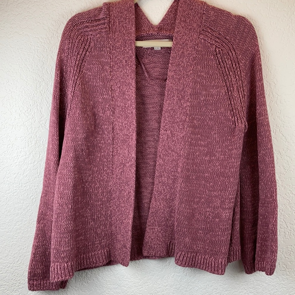*Loft Mauve Pink Marbled Ramie Blend Open Cardigan Medium Knit Sweater A114